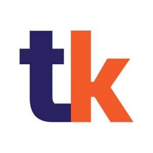 About Us : TutorKami logo. Letter T in blue. Letter K in orang