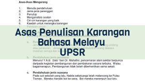 Tajuk Besar Asas Penulisan Karangan Bahasa Melayu UPSR berlatarbelakangkan nota ringkas