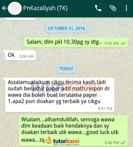TutorKami of the month Whatsapp testimoni Pn. Kazaliyah