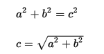 Formula teorem pythagoras a² + b² = c² dan c = √(a² + b²)
